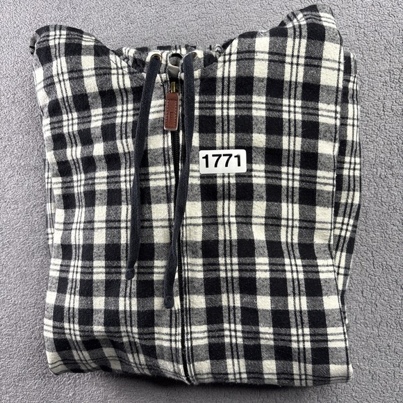 LL BEAN Womens Full Zip Hooded Jacket-All Cotton Black/White Plaid-Relaxed Fit L - Picture 15 of 16